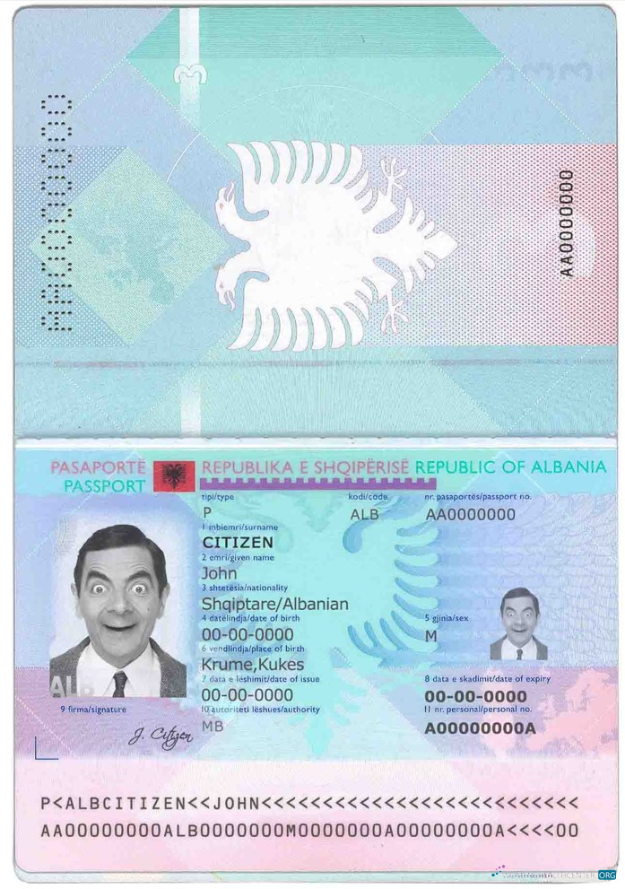 Download Albania passport Photoshop template